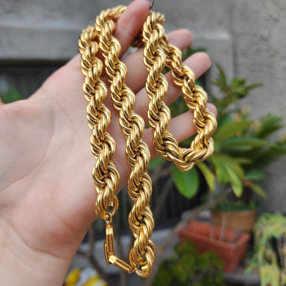 Vtg Givenchy Necklace Chunky Rope Dookie Chain 80s 90s Gold Plate Monogram Clasp - Picture 13 of 17